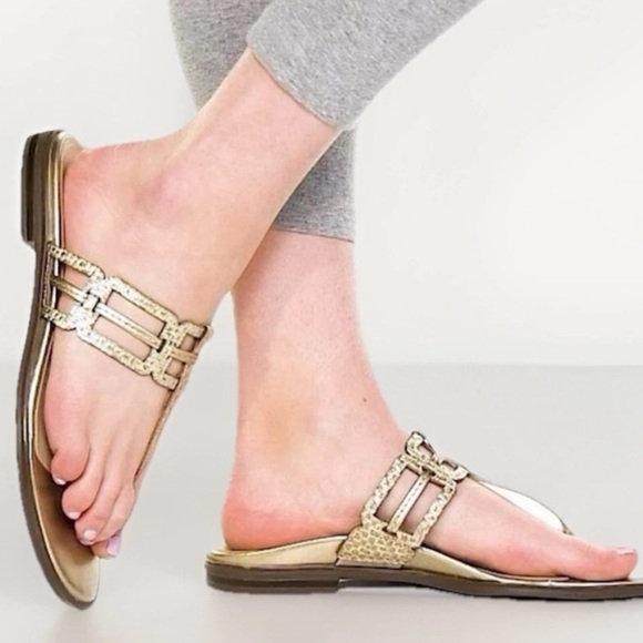 Vionic Shoes - Vionic Alvana Gold Slip On Toe Post Thong Slides Sandals Shoes Size 8.5